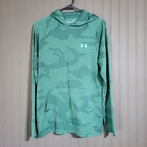 Under Armour Long Sleeve Hooded Shirt Loose Fit HeatGear Camo Green Men's Medium